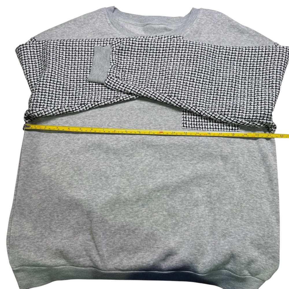 SHEIN- Houndstooth print drop Shoulder Sweatshirt - black / grey - size M - Picture 11 of 12